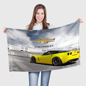 Флаг 3D с принтом Желтый Chevrolet в Санкт-Петербурге, 100% полиэстер | плотность ткани — 95 г/м2, размер — 67 х 109 см. Принт наносится с одной стороны | 