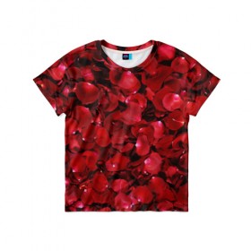 Детская футболка 3D с принтом Лепестки красных роз в Санкт-Петербурге, 100% гипоаллергенный полиэфир | прямой крой, круглый вырез горловины, длина до линии бедер, чуть спущенное плечо, ткань немного тянется | Тематика изображения на принте: красный | лепестки | природа | растения | розы | текстура | цветы