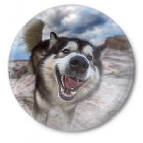 Значок с принтом Smile в Санкт-Петербурге,  металл | круглая форма, металлическая застежка в виде булавки | dog | лабрадор | мопс | пес | собака | такса | хаски | щеночек