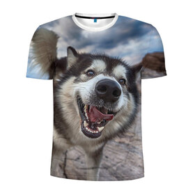 Мужская футболка 3D спортивная с принтом Smile в Санкт-Петербурге, 100% полиэстер с улучшенными характеристиками | приталенный силуэт, круглая горловина, широкие плечи, сужается к линии бедра | dog | лабрадор | мопс | пес | собака | такса | хаски | щеночек