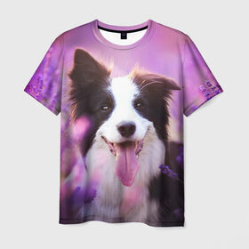 Мужская футболка 3D с принтом Happy в Санкт-Петербурге, 100% полиэфир | прямой крой, круглый вырез горловины, длина до линии бедер | dog | бордер колли | пес | собака