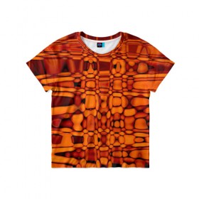 Детская футболка 3D с принтом Апельсиновая абстракция в Санкт-Петербурге, 100% гипоаллергенный полиэфир | прямой крой, круглый вырез горловины, длина до линии бедер, чуть спущенное плечо, ткань немного тянется | 