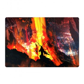 Магнитный плакат 3Х2 с принтом Колдун в Санкт-Петербурге, Полимерный материал с магнитным слоем | 6 деталей размером 9*9 см | волшебник | вулкан | горы | камни | копьё | лава | огонь | пламя | рога | фантастика | шаман