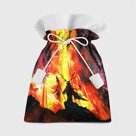 Подарочный 3D мешок с принтом Колдун в Санкт-Петербурге, 100% полиэстер | Размер: 29*39 см | Тематика изображения на принте: волшебник | вулкан | горы | камни | копьё | лава | огонь | пламя | рога | фантастика | шаман