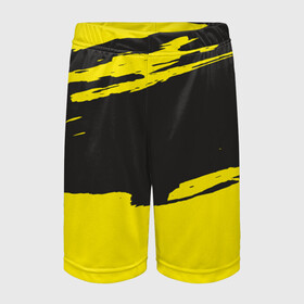 Детские спортивные шорты 3D с принтом Чёрно-жёлтый в Санкт-Петербурге,  100% полиэстер
 | пояс оформлен широкой мягкой резинкой, ткань тянется
 | краски | мазок
