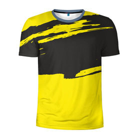 Мужская футболка 3D спортивная с принтом Чёрно-жёлтый в Санкт-Петербурге, 100% полиэстер с улучшенными характеристиками | приталенный силуэт, круглая горловина, широкие плечи, сужается к линии бедра | краски | мазок