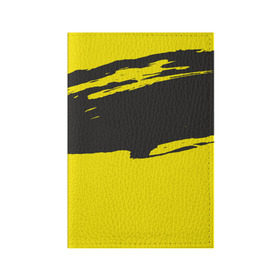 Обложка для паспорта матовая кожа с принтом Чёрно-жёлтый в Санкт-Петербурге, натуральная матовая кожа | размер 19,3 х 13,7 см; прозрачные пластиковые крепления | краски | мазок