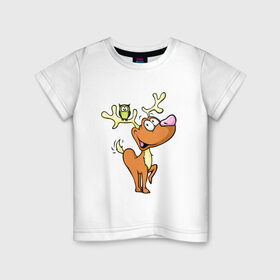 Детская футболка хлопок с принтом Рудольф в Санкт-Петербурге, 100% хлопок | круглый вырез горловины, полуприлегающий силуэт, длина до линии бедер | год | новый | олененок | олень | рождество | рудольф | санта | сова | филин