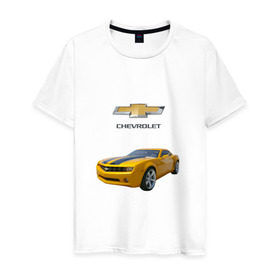 Мужская футболка хлопок с принтом Chevrolet Camaro в Санкт-Петербурге, 100% хлопок | прямой крой, круглый вырез горловины, длина до линии бедер, слегка спущенное плечо. | chevrolet | авто | автомобиль | блатная | иномарка | красивая | крутая | логотип | марка | марка красивая | машина | пацанский таз | прикольная | седан | сша | тачила | тачка | шевроле | эмблема