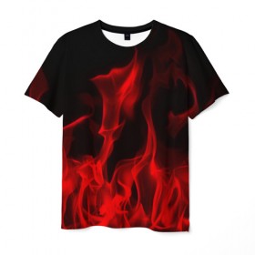 Мужская футболка 3D с принтом Красный огонь в Санкт-Петербурге, 100% полиэфир | прямой крой, круглый вырез горловины, длина до линии бедер | пожар | цветной