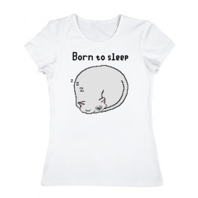 Женская футболка хлопок с принтом Born to sleep в Санкт-Петербурге, 100% хлопок | прямой крой, круглый вырез горловины, длина до линии бедер, слегка спущенное плечо | pixelart | коты | пиксельарт | рожденный спать | сон
