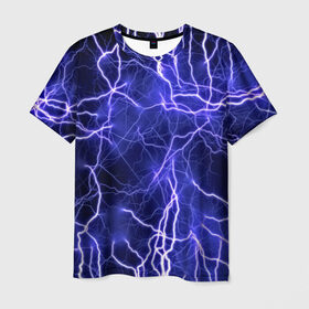 Мужская футболка 3D с принтом Молнии в Санкт-Петербурге, 100% полиэфир | прямой крой, круглый вырез горловины, длина до линии бедер | ток | фиолетовый | электричество