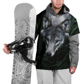 Накидка на куртку 3D с принтом Волк в траве в Санкт-Петербурге, 100% полиэстер |  | Тематика изображения на принте: природа | серый | хищник
