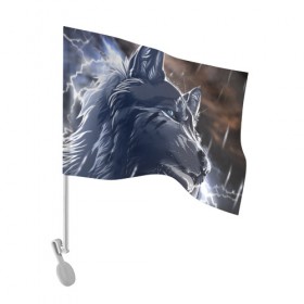 Флаг для автомобиля с принтом Волк и дождь в Санкт-Петербурге, 100% полиэстер | Размер: 30*21 см | зверь | хищник | черный