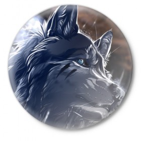 Значок с принтом Волк и дождь в Санкт-Петербурге,  металл | круглая форма, металлическая застежка в виде булавки | зверь | хищник | черный