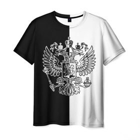 Мужская футболка 3D с принтом Черно-белый герб РФ в Санкт-Петербурге, 100% полиэфир | прямой крой, круглый вырез горловины, длина до линии бедер | russia | белый | герб | двуглавый орел | империя великая | красивая | моя страна | патриот | патриотизм | прикольная | российский | россия | русь | рф | символ | татуировка | флаг | черный