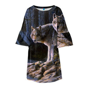 Детское платье 3D с принтом Волки, картина маслом в Санкт-Петербурге, 100% полиэстер | прямой силуэт, чуть расширенный к низу. Круглая горловина, на рукавах — воланы | Тематика изображения на принте: аука | бирюк | волк | волчара | волчица | волчок | глаза | животное | животные | зверь | зеленые | койот | лес | млекопитающее | природа | санитар леса | серый | уши | фауна | хищник | черный | шакал