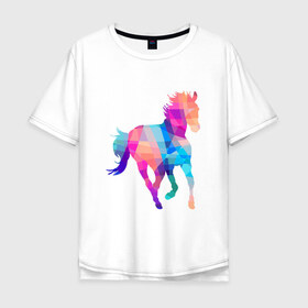 Мужская футболка хлопок Oversize с принтом Poly в Санкт-Петербурге, 100% хлопок | свободный крой, круглый ворот, “спинка” длиннее передней части | жеребец | конь | лошадь | полигон | феррари