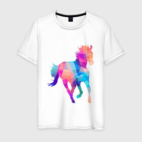 Мужская футболка хлопок с принтом Poly в Санкт-Петербурге, 100% хлопок | прямой крой, круглый вырез горловины, длина до линии бедер, слегка спущенное плечо. | жеребец | конь | лошадь | полигон | феррари