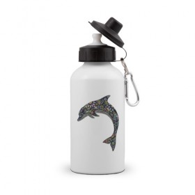 Бутылка спортивная с принтом Дельфин в Санкт-Петербурге, металл | емкость — 500 мл, в комплекте две пластиковые крышки и карабин для крепления | дельфин | животное