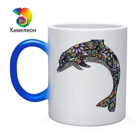 Кружка хамелеон с принтом Дельфин в Санкт-Петербурге, керамика | меняет цвет при нагревании, емкость 330 мл | Тематика изображения на принте: дельфин | животное