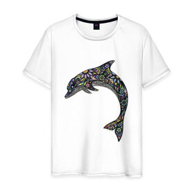 Мужская футболка хлопок с принтом Дельфин в Санкт-Петербурге, 100% хлопок | прямой крой, круглый вырез горловины, длина до линии бедер, слегка спущенное плечо. | дельфин | животное