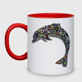 Кружка двухцветная с принтом Дельфин в Санкт-Петербурге, керамика | объем — 330 мл, диаметр — 80 мм. Цветная ручка и кайма сверху, в некоторых цветах — вся внутренняя часть | дельфин | животное