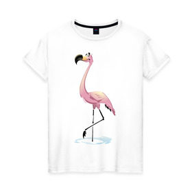 Женская футболка хлопок с принтом Фламинго в Санкт-Петербурге, 100% хлопок | прямой крой, круглый вырез горловины, длина до линии бедер, слегка спущенное плечо | птица | фламинго | цапля