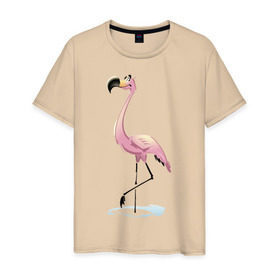 Мужская футболка хлопок с принтом Фламинго в Санкт-Петербурге, 100% хлопок | прямой крой, круглый вырез горловины, длина до линии бедер, слегка спущенное плечо. | птица | фламинго | цапля