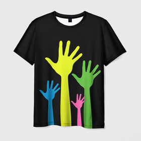 Мужская футболка 3D с принтом Руки вверх! в Санкт-Петербурге, 100% полиэфир | прямой крой, круглый вырез горловины, длина до линии бедер | светящиеся | флуоресцентный | флюр | флюровый