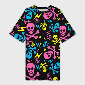 Платье-футболка 3D с принтом Не влезай   убьёт в Санкт-Петербурге,  |  | кости | паттерн | светящиеся | флуоресцентный | флюр | флюровый | череп