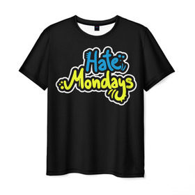 Мужская футболка 3D с принтом Ненавижу понедельники! в Санкт-Петербурге, 100% полиэфир | прямой крой, круглый вырез горловины, длина до линии бедер | Тематика изображения на принте: hate monday | светящиеся | флуоресцентный | флюр | флюровый
