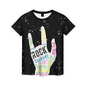 Женская футболка 3D с принтом Рок форева! в Санкт-Петербурге, 100% полиэфир ( синтетическое хлопкоподобное полотно) | прямой крой, круглый вырез горловины, длина до линии бедер | rock | навсегда | светящиеся | флуоресцентный | флюр | флюровый