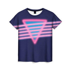 Женская футболка 3D с принтом Неон в Санкт-Петербурге, 100% полиэфир ( синтетическое хлопкоподобное полотно) | прямой крой, круглый вырез горловины, длина до линии бедер | линии | полосы | светящиеся | треугольник | флуоресцентный | флюр | флюровый