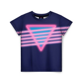 Детская футболка 3D с принтом Неон в Санкт-Петербурге, 100% гипоаллергенный полиэфир | прямой крой, круглый вырез горловины, длина до линии бедер, чуть спущенное плечо, ткань немного тянется | линии | полосы | светящиеся | треугольник | флуоресцентный | флюр | флюровый