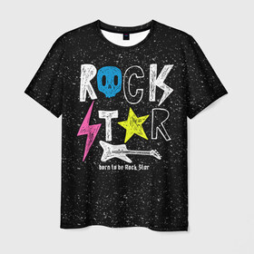 Мужская футболка 3D с принтом Рождён быть рок-звездой в Санкт-Петербурге, 100% полиэфир | прямой крой, круглый вырез горловины, длина до линии бедер | музыка | рок | светящиеся | светящиеся краски | флуоресцентные краски | флюоресценция | флюр | флюро краска | флюро краски | флюро покрытие | флюро принты | флюро рисунки | флюровые краски
