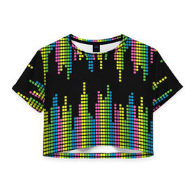 Женская футболка 3D укороченная с принтом Эквалайзер в Санкт-Петербурге, 100% полиэстер | круглая горловина, длина футболки до линии талии, рукава с отворотами | equalizer | светящиеся | флуоресцентный | флюр | флюровый
