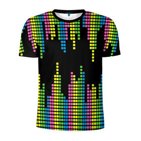 Мужская футболка 3D спортивная с принтом Эквалайзер в Санкт-Петербурге, 100% полиэстер с улучшенными характеристиками | приталенный силуэт, круглая горловина, широкие плечи, сужается к линии бедра | equalizer | светящиеся | флуоресцентный | флюр | флюровый