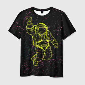 Мужская футболка 3D с принтом Космический рок в Санкт-Петербурге, 100% полиэфир | прямой крой, круглый вырез горловины, длина до линии бедер | Тематика изображения на принте: космонавт | светящиеся | скафандр | флуоресцентный | флюр | флюровый