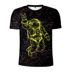 Мужская футболка 3D спортивная с принтом Космический рок в Санкт-Петербурге, 100% полиэстер с улучшенными характеристиками | приталенный силуэт, круглая горловина, широкие плечи, сужается к линии бедра | космонавт | светящиеся | скафандр | флуоресцентный | флюр | флюровый