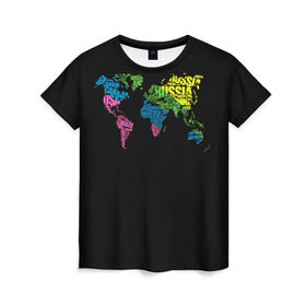 Женская футболка 3D с принтом Весь мир - Россия в Санкт-Петербурге, 100% полиэфир ( синтетическое хлопкоподобное полотно) | прямой крой, круглый вырез горловины, длина до линии бедер | карта мира | светящиеся | флуоресцентный | флюр | флюровый