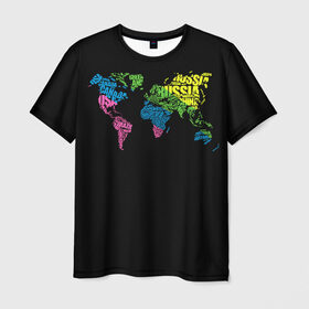 Мужская футболка 3D с принтом Весь мир - Россия в Санкт-Петербурге, 100% полиэфир | прямой крой, круглый вырез горловины, длина до линии бедер | Тематика изображения на принте: карта мира | светящиеся | флуоресцентный | флюр | флюровый