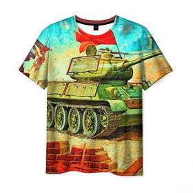 Мужская футболка 3D с принтом Танк в Санкт-Петербурге, 100% полиэфир | прямой крой, круглый вырез горловины, длина до линии бедер | 3d | 9 мая | другие | живопись | картинка | победа | праздник | прикольные | природа | рисунок | танк | яркие