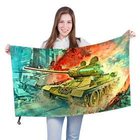 Флаг 3D с принтом Tank в Санкт-Петербурге, 100% полиэстер | плотность ткани — 95 г/м2, размер — 67 х 109 см. Принт наносится с одной стороны | 3d | 9 мая | другие | живопись | картинка | огонь | победа | праздник | прикольные | природа | рисунок | танк | яркие