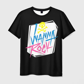 Мужская футболка 3D с принтом I Wanna Rock! в Санкт-Петербурге, 100% полиэфир | прямой крой, круглый вырез горловины, длина до линии бедер | светящиеся | флуоресцентный | флюр | флюровый