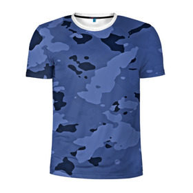 Мужская футболка 3D спортивная с принтом Камуфляж ночь! в Санкт-Петербурге, 100% полиэстер с улучшенными характеристиками | приталенный силуэт, круглая горловина, широкие плечи, сужается к линии бедра | армейский | синий | темный