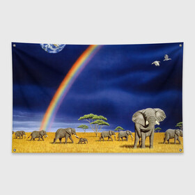 Флаг-баннер с принтом Мир в Санкт-Петербурге, 100% полиэстер | размер 67 х 109 см, плотность ткани — 95 г/м2; по краям флага есть четыре люверса для крепления | Тематика изображения на принте: elephant | hipster | индия | йога | слон | хипстер