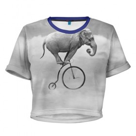 Женская футболка 3D укороченная с принтом Hipster Bike в Санкт-Петербурге, 100% полиэстер | круглая горловина, длина футболки до линии талии, рукава с отворотами | elephant | hipster | индия | йога | слон | хипстер
