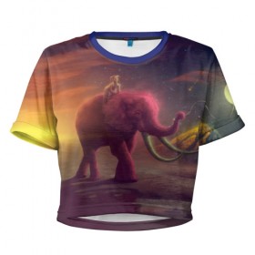 Женская футболка 3D укороченная с принтом Индия в Санкт-Петербурге, 100% полиэстер | круглая горловина, длина футболки до линии талии, рукава с отворотами | elephant | hipster | индия | йога | слон | хипстер