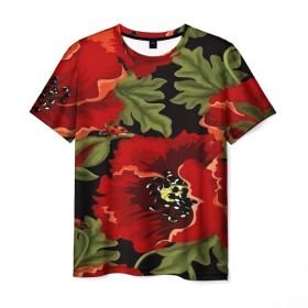 Мужская футболка 3D с принтом Цветение мака в Санкт-Петербурге, 100% полиэфир | прямой крой, круглый вырез горловины, длина до линии бедер | flower | красные | полевой цветок | природа | розы | текстуры | цветочки | цветы